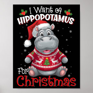 Póster Quiero Hipopótamo Para Navidades Xmas Hippo Para