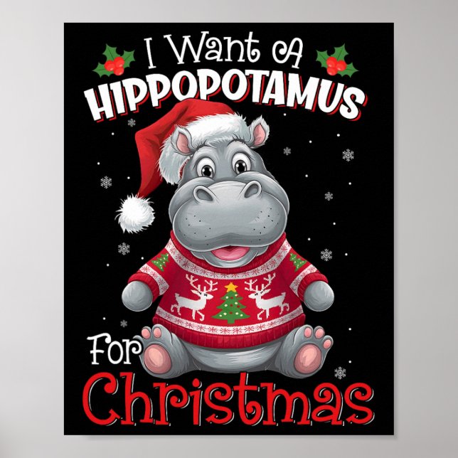 Póster Quiero Hipopótamo Para Navidades Xmas Hippo Para (Frente)
