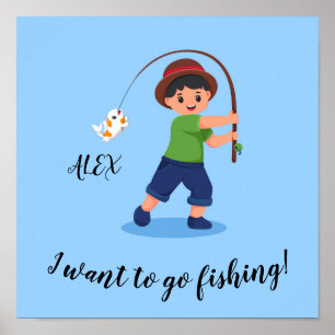 Póster "QUIERO IR A PESCAR" Niños pescando