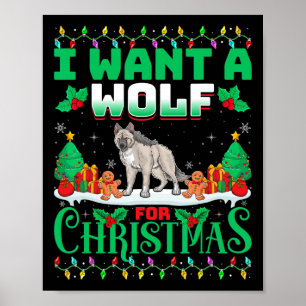Póster Quiero Lobo Para Navidades Nieve Sobre Las Luces D