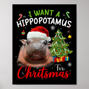 Póster Quiero Navidades Hipopótamos Divertidos Hippo Moo 