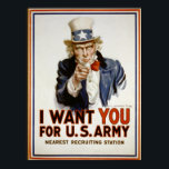 Póster Quiero que seas Poster<br><div class="desc">Tío Sam,  "I Want You",  poster de reclutamiento del ejército estadounidense por James Montgomery Flagg,  1917</div>