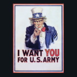 Póster Quiero que ~ Vieja Guerra Mundial 2<br><div class="desc">Te Quiero ~ Poster de la Vieja Guerra Mundial. El fabuloso poster del Tío Sam apuntando hacia afuera hacia el espectador. Este afiche vintage ha sido bellamente mejorado y restaurado a su antigua brillantez.</div>