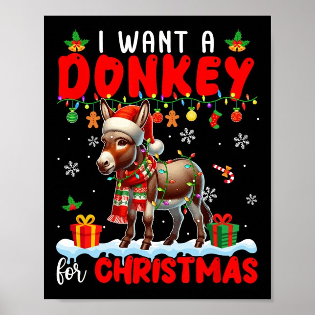 Póster Quiero Un Burro Para Navidades Granjero De Santa D (Frente)
