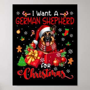 Póster Quiero Un Pastor Alemán Para Los Navidades Santa D