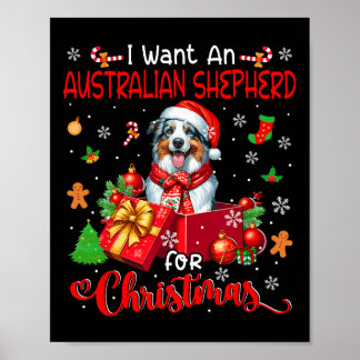 Póster Quiero Un Pastor Australiano Para Navidades Santa