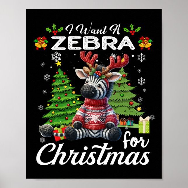 Póster Quiero Una Cebra Para Los Navidades De Los Regalos (Frente)
