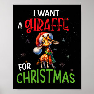 Póster Quiero Una Girafa Para Los Navidades Divertidos.