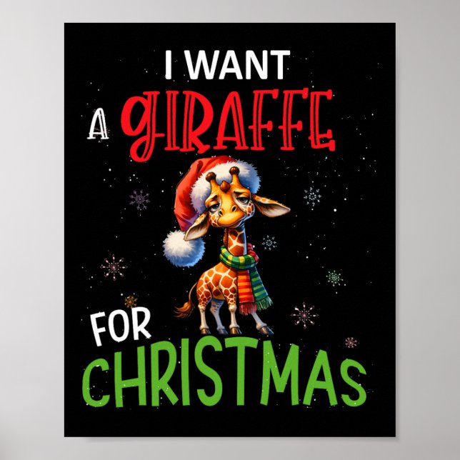 Póster Quiero Una Girafa Para Los Navidades Divertidos. (Frente)