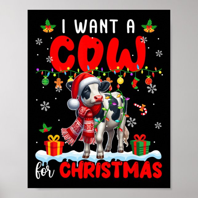 Póster Quiero Una Vaca Para Los Navidades De Santa Cow (Frente)