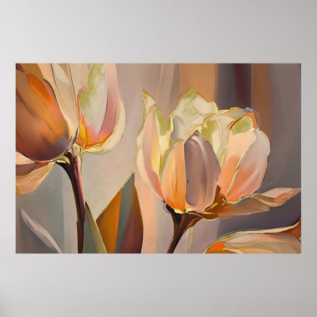 Póster Quiet Bloom – Abstract Tulips In Soft Gold (Frente)