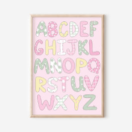 Póster Quilt Art Print Set: Alphabet on Pink Background