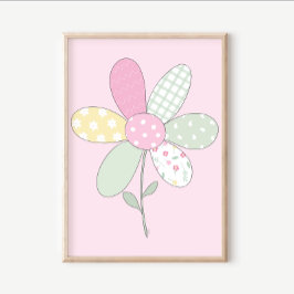 Póster Quilt Art Print Set: Flower on Pink Background
