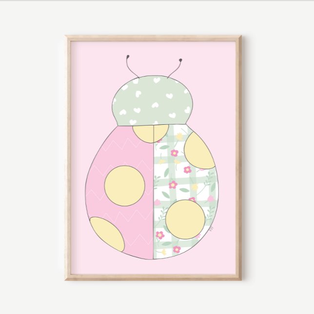Póster Quilt Art Print Set: Ladybug on Pink Background (Subido por el creador)