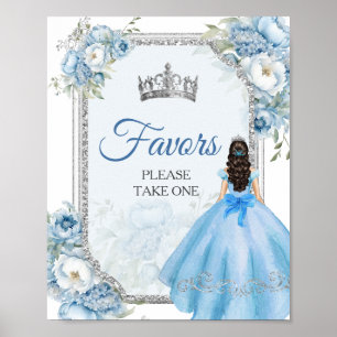 Póster Quinceañera Favor de la Corona de Plata Floral Azu