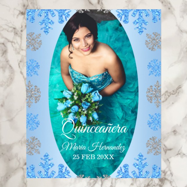 Póster Quinceañera Ice Blue Silver Snowflake (Subido por el creador)