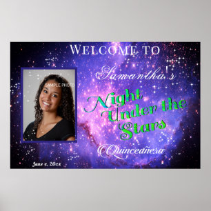 Póster Quinceañera Neon Bajo las Estrellas Galaxia Quince