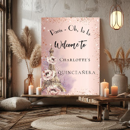 Póster Quinceanera Paris eiffel tower rosa gold bienvenid