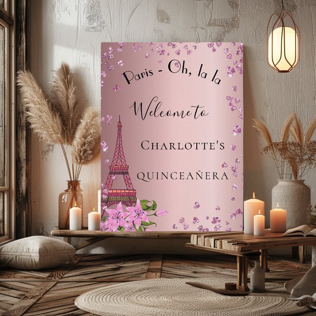 Póster Quinceanera Paris torre amarilla rosa (Subido por el creador)