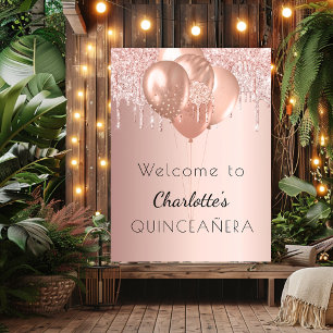 Póster Quinceanera rose gold blush glitter welcome