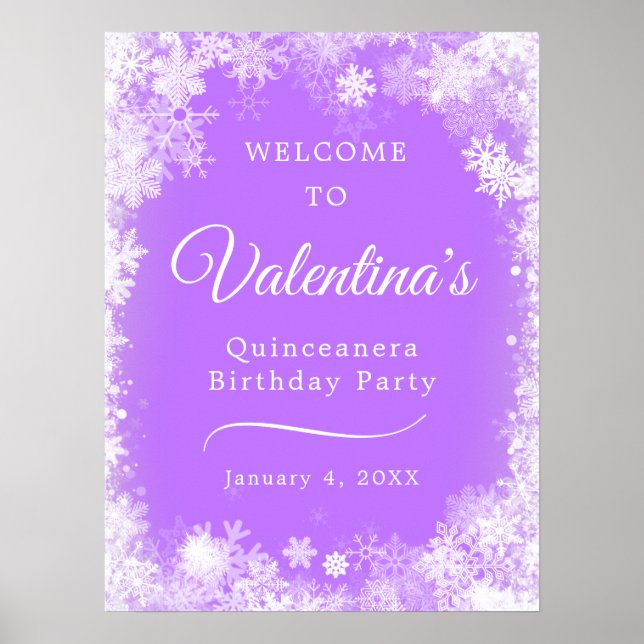 Póster Quinceanera Snowflake Purple Welcome (Frente)