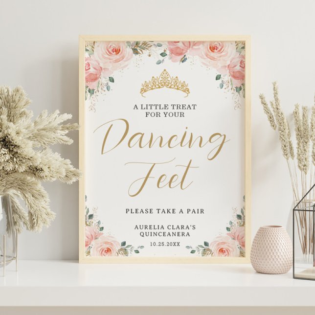 Póster Quinceañera Sweet 16 Rubor Pink Floral Treat Favor (Subido por el creador)