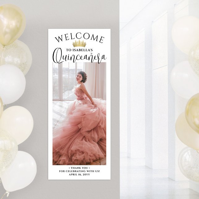 Póster Quinceañera Welcome Modern Script Large Photo (Subido por el creador)
