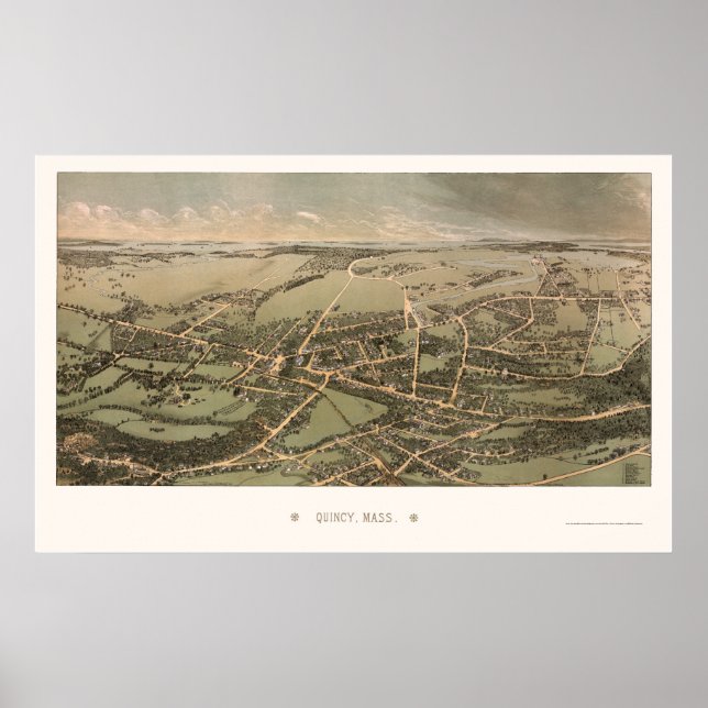 Póster Quincy, MAMÁES mapa panorámico - 1877 (Frente)