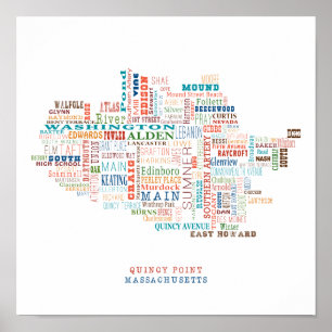 Póster Quincy Point Massachusetts Neighborhood Street Map