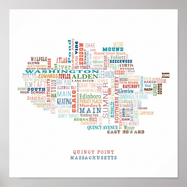 Póster Quincy Point Massachusetts Neighborhood Street Map (Frente)