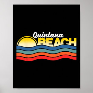 Póster Quintana Beach Texas Retro Vintage Surfer Souvenir
