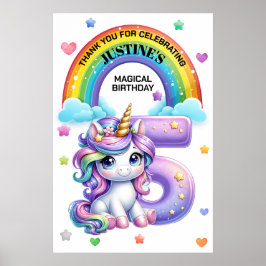 Póster Quinto cumpleaños de Cute Rainbow y Unicorn
