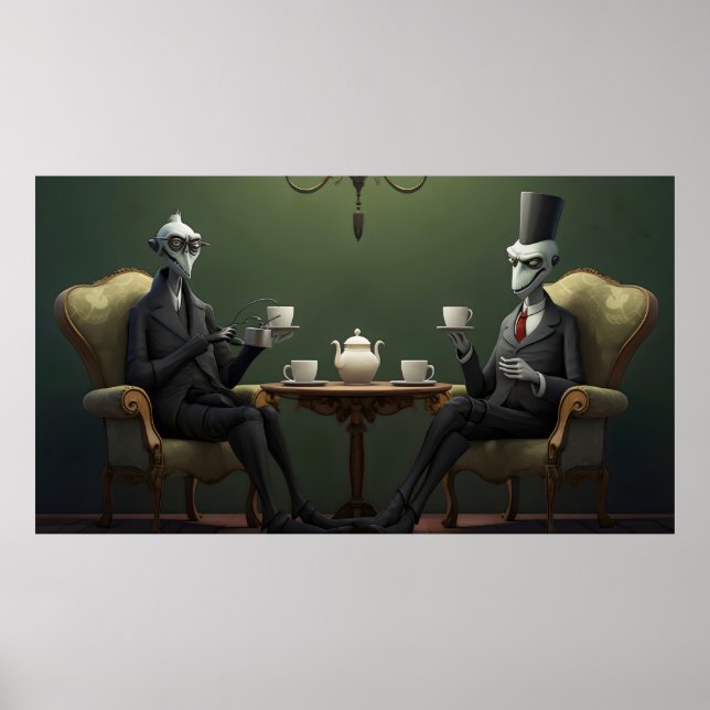 Póster Quirky Creepy torcido té beber caballeros (Frente)