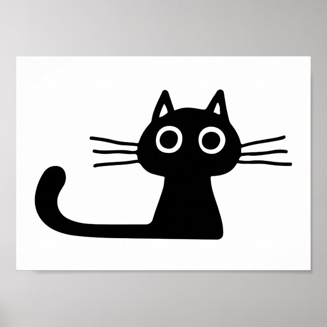 Póster Quirky Gato Kitty Negro | Blanco y negro caprichos (Frente)
