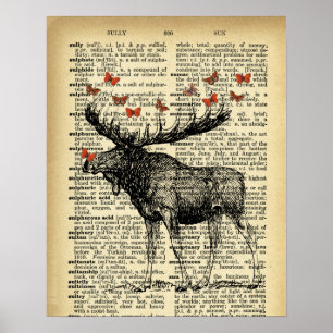 Póster Quirky Moose Manzanas Antiguas Dictionary Page Art
