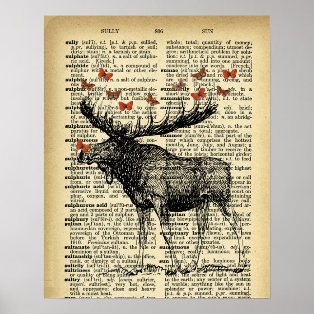 Póster Quirky Moose Manzanas Antiguas Dictionary Page Art (Frente)