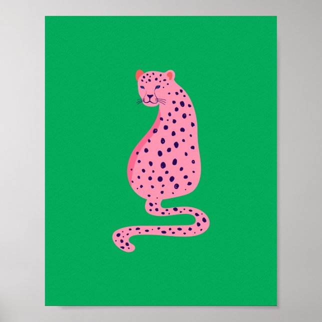 Póster Quirky Pink Leopard Green Aesthetic  (Frente)