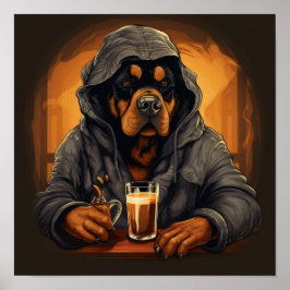 Póster Quirky Rottweiler Caricature Poster - Saludos a un