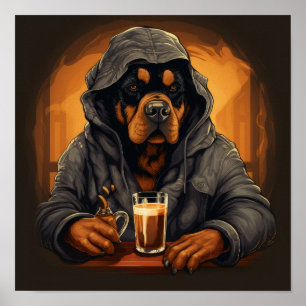 Póster Quirky Rottweiler Caricature Poster - Saludos a un