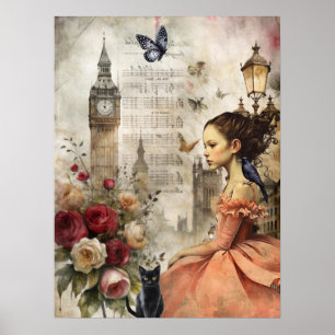 Póster Quirky victoriano Chica gótico y Florals Londres