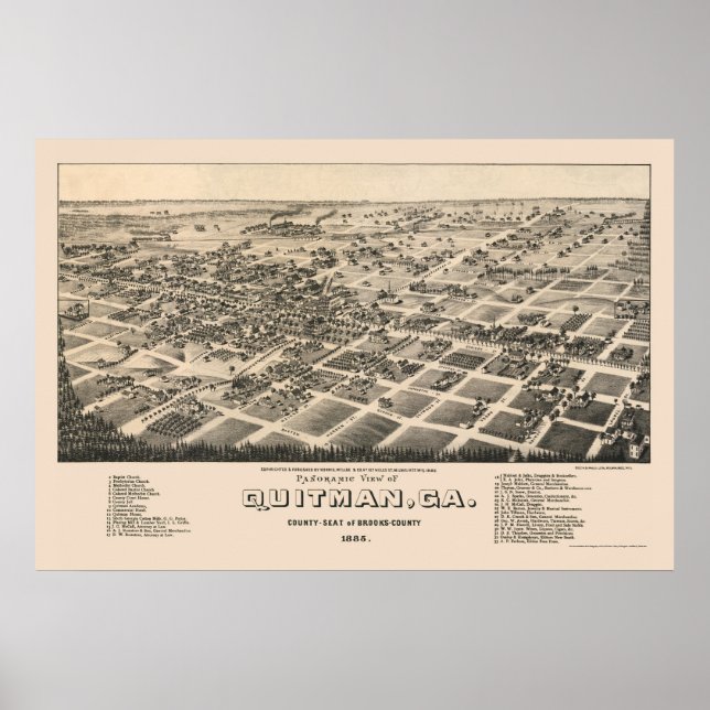 Póster Quitman, GA Panoramic Map - 1885 (Frente)