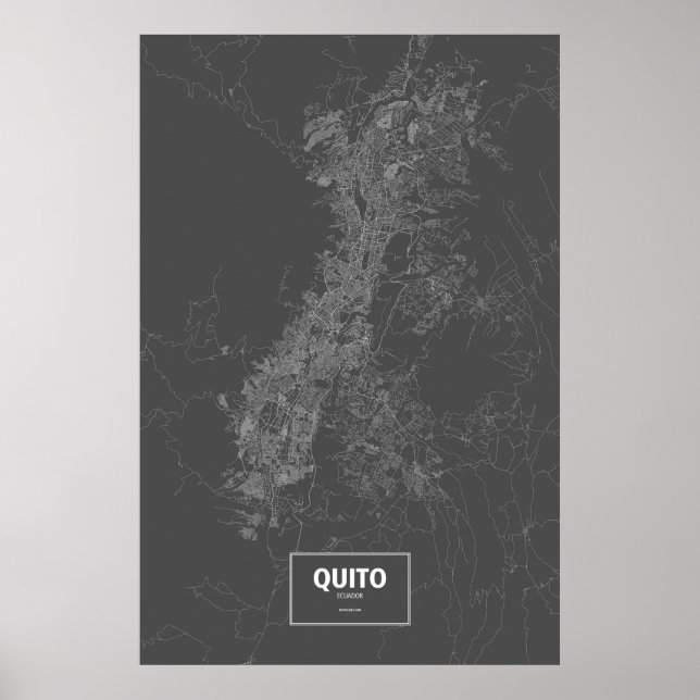 Póster Quito, Ecuador (blanco sobre negro) (Frente)