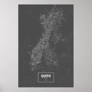Póster Quito, Ecuador (blanco sobre negro)
