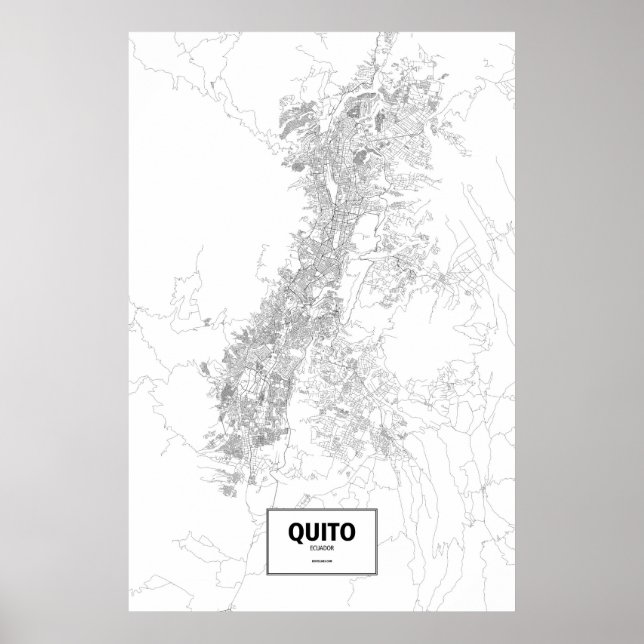 Póster Quito, Ecuador (negro sobre blanco) (Frente)