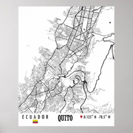 Póster Quito, Ecuador Road Map Art - Earth Tones