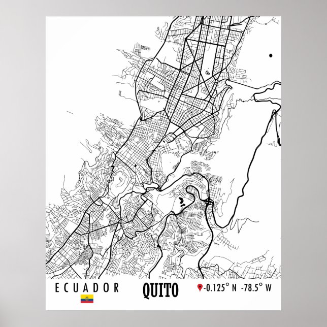 Póster Quito, Ecuador Road Map Art - Earth Tones (Frente)