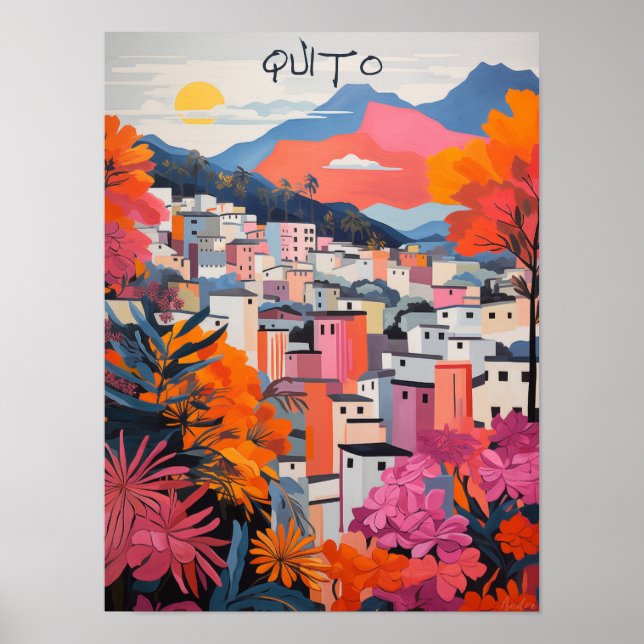 Póster Quito Ecuador Travel City Painting Aesthetic (Frente)