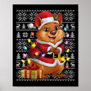 Póster Quokka Xmas estilo dulce Santa Quokka