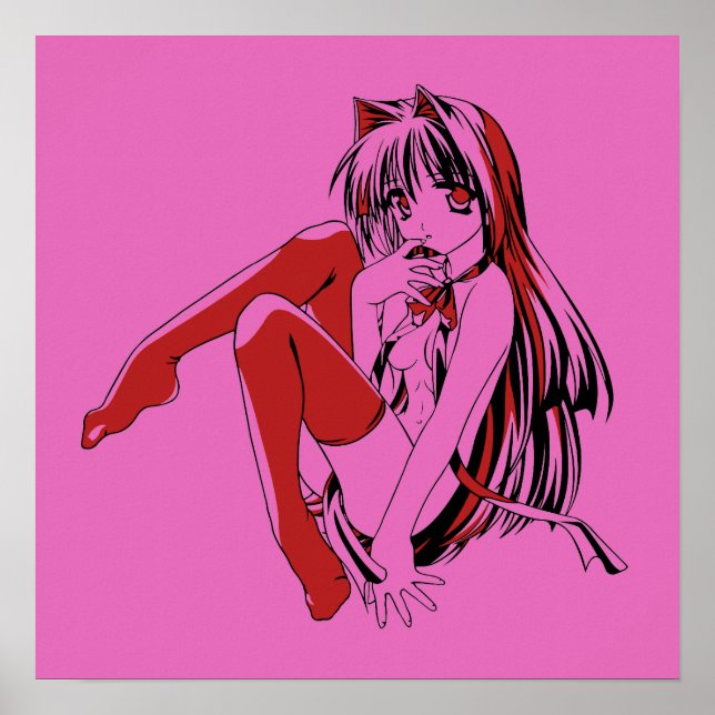 Póster R & B, Neko Catgirl Furry Anime Loli Slave (Frente)