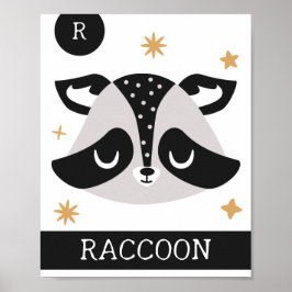 Póster R es para Raccoon, Nursery, Bedroom, Kids' Wall Ar